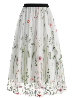 Best Retro Stage 1950s Floral Embroidered Mesh Skirt
