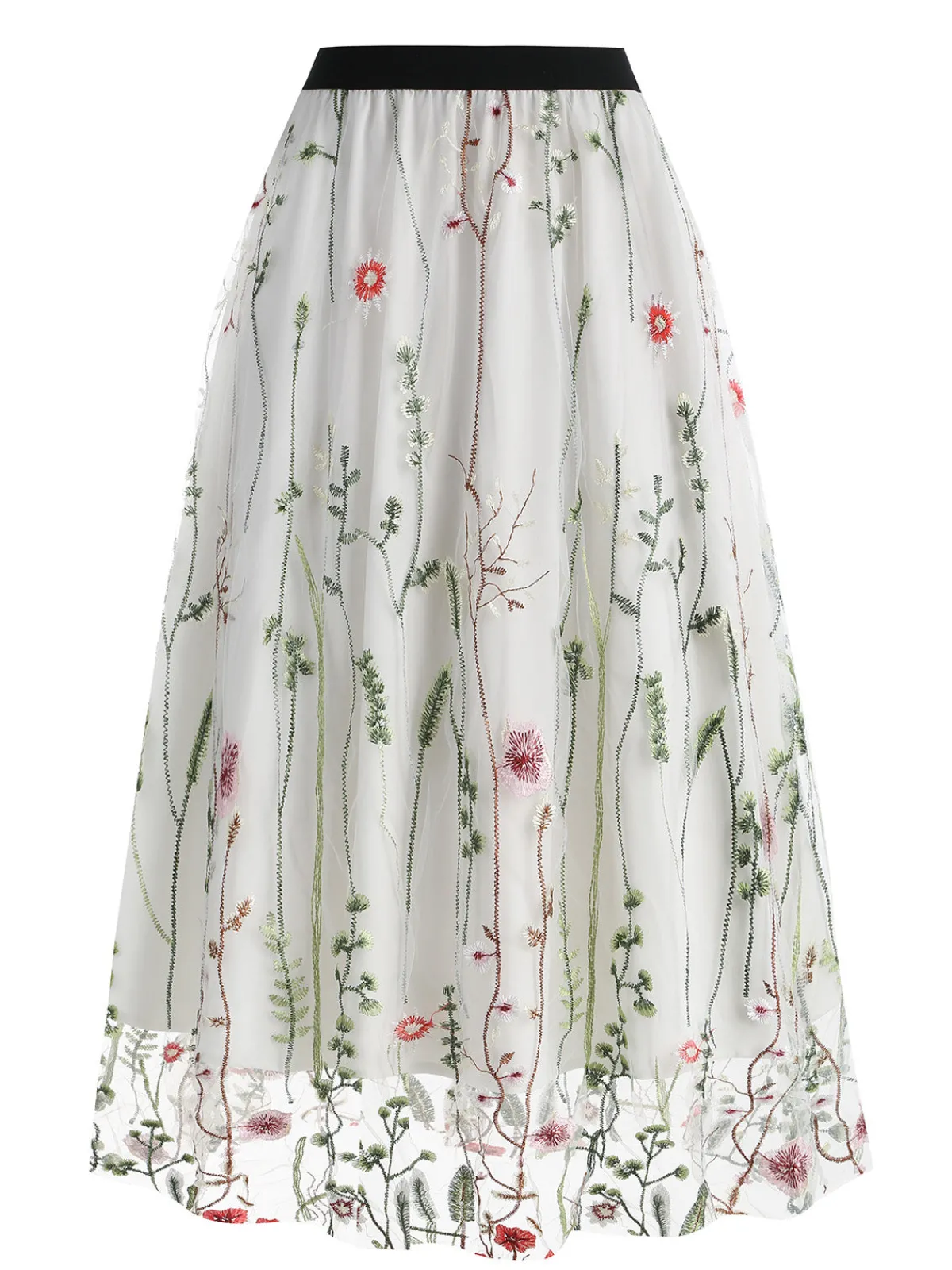 Best Retro Stage 1950s Floral Embroidered Mesh Skirt