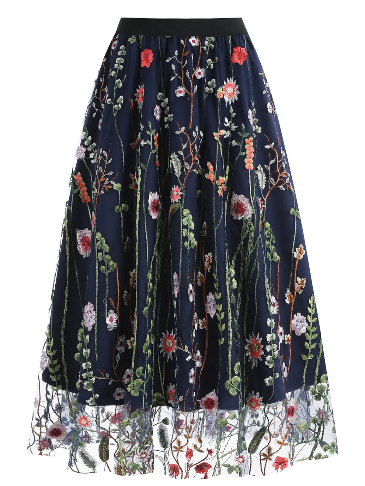 Best Retro Stage 1950s Floral Embroidered Mesh Skirt