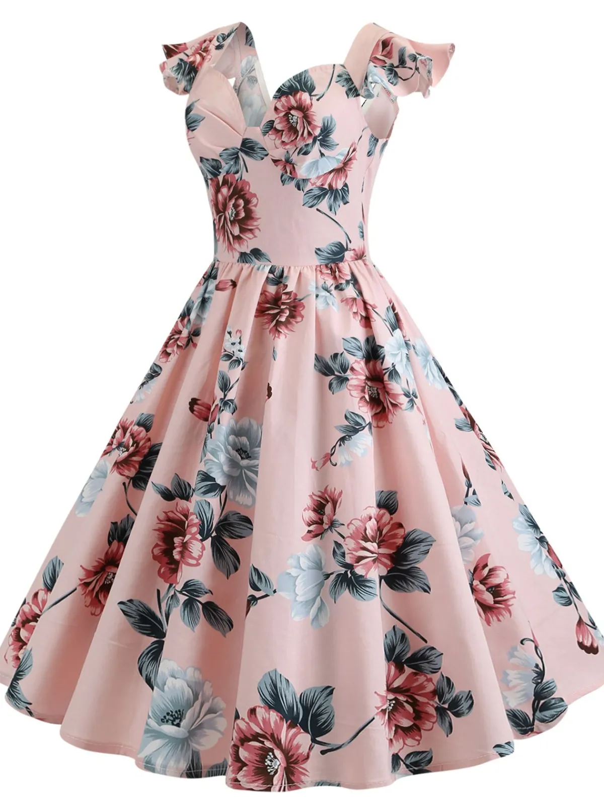 Fashion Retro Stage 1950s Floral Flare Sleeve Swing Dress