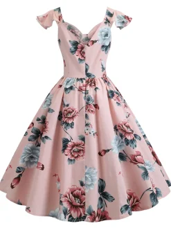 Fashion Retro Stage 1950s Floral Flare Sleeve Swing Dress