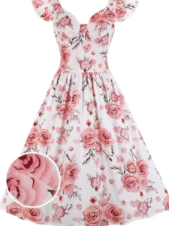 Fashion Retro Stage 1950s Floral Flare Sleeve Swing Dress