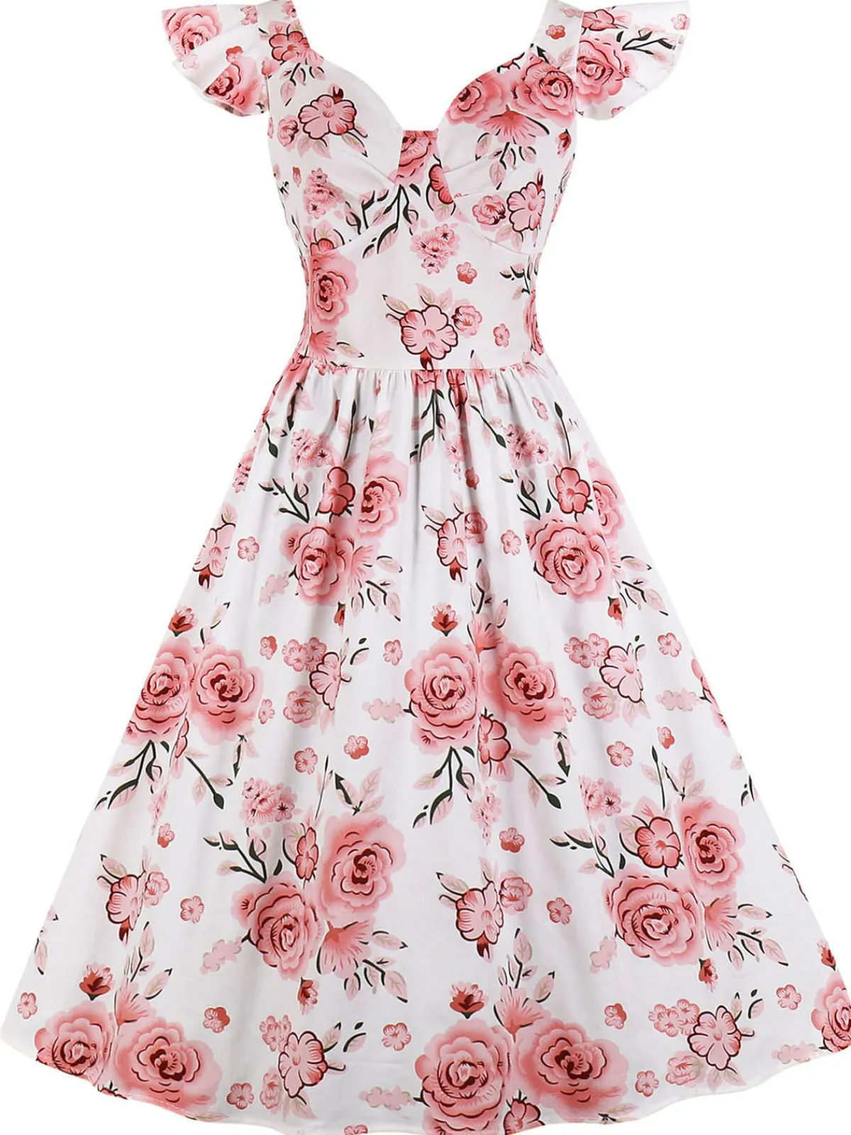 Fashion Retro Stage 1950s Floral Flare Sleeve Swing Dress