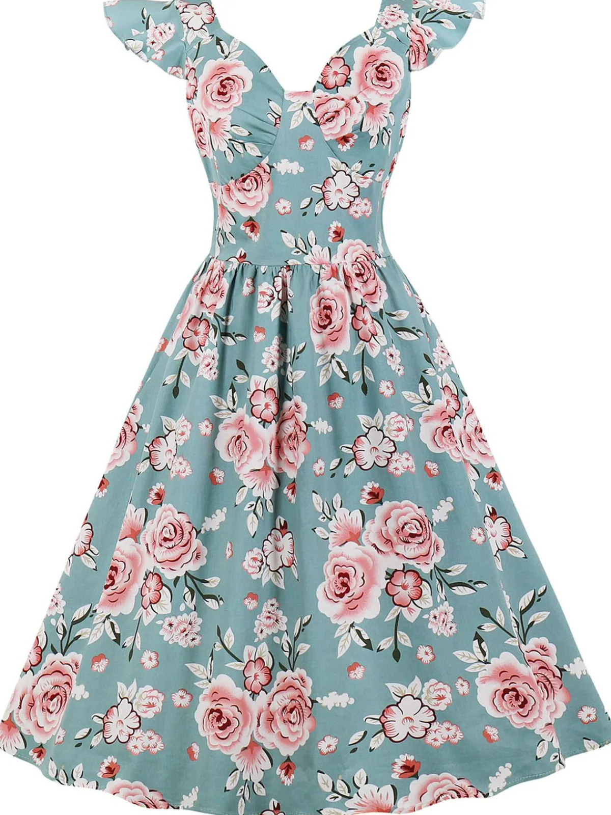 Outlet Retro Stage 1950s Floral Flare Sleeve Swing Dress