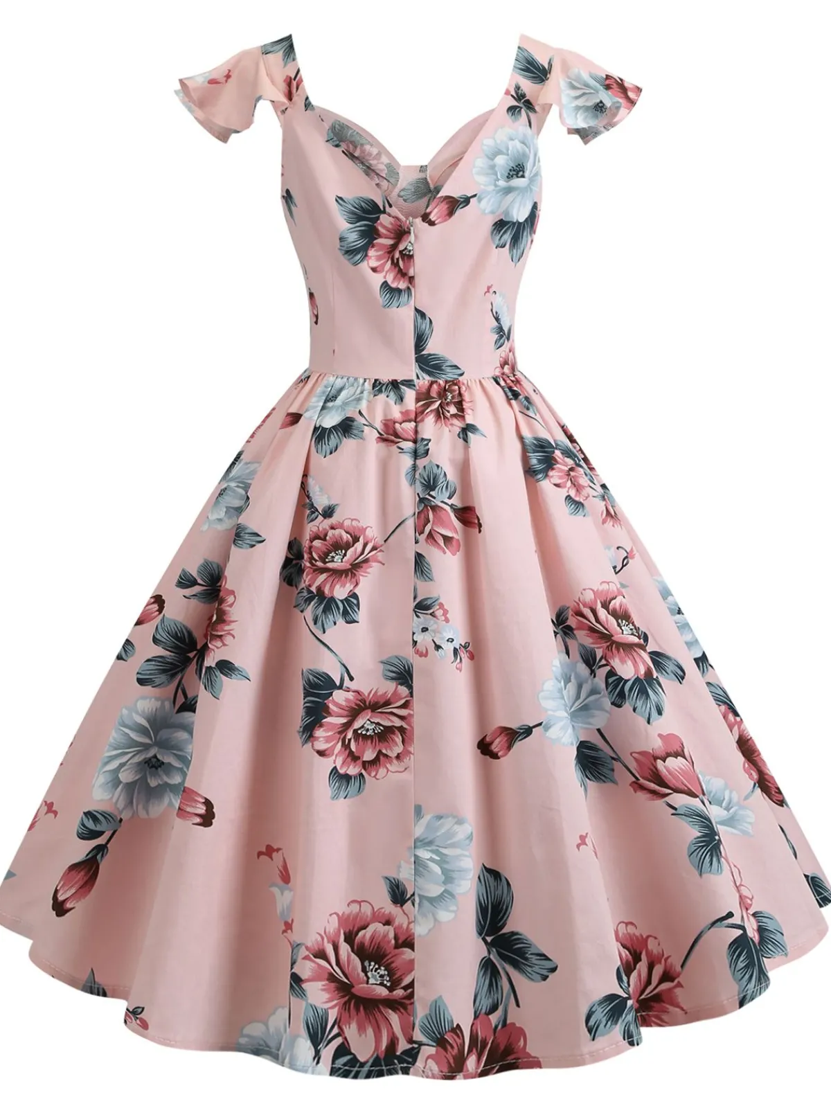 Outlet Retro Stage 1950s Floral Flare Sleeve Swing Dress