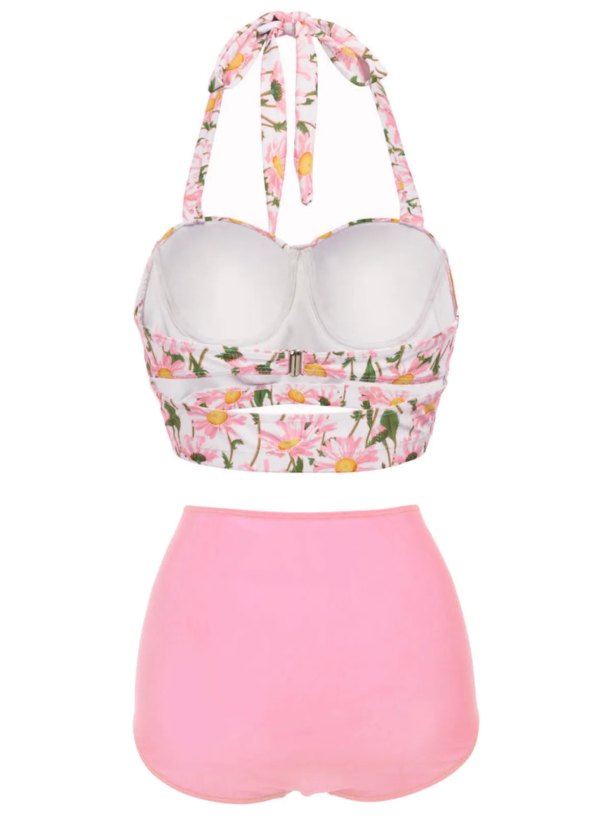 Clearance Retro Stage 1950s Floral Halter Lace-up Bikini Set