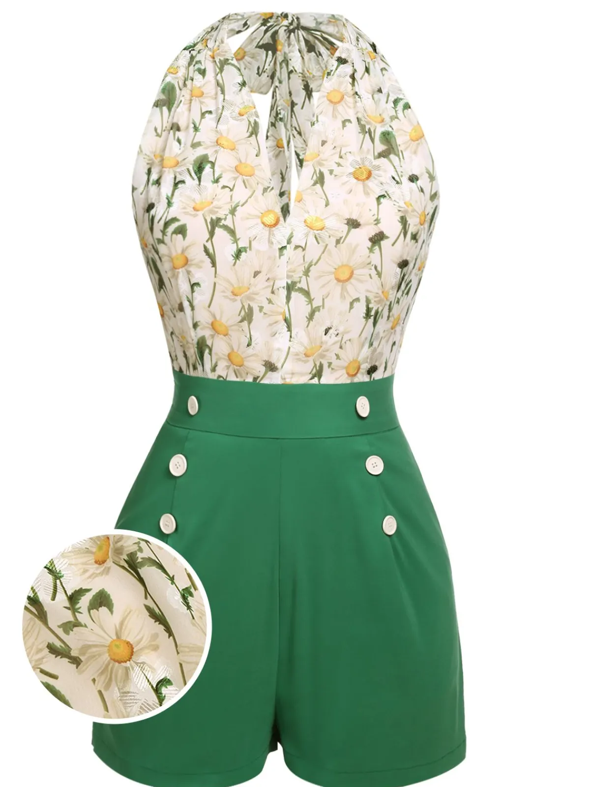 New Retro Stage 1950s Floral Halter Lace-up Vintage Romper