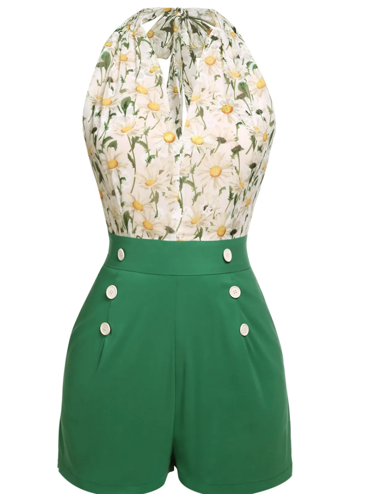 New Retro Stage 1950s Floral Halter Lace-up Vintage Romper
