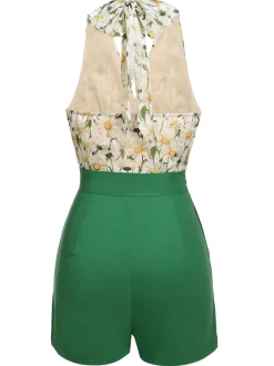 New Retro Stage 1950s Floral Halter Lace-up Vintage Romper