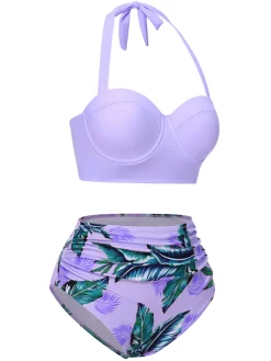 Hot Retro Stage 1950s Floral Halter Patchwork Swimsuit