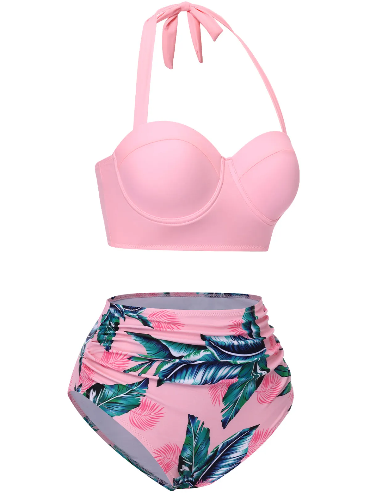 Hot Retro Stage 1950s Floral Halter Patchwork Swimsuit