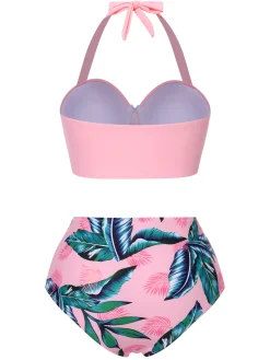 Hot Retro Stage 1950s Floral Halter Patchwork Swimsuit