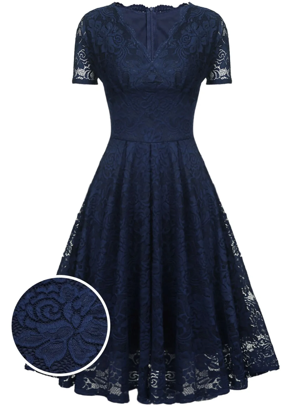 New Retro Stage 1950s Floral Lace Solid Swing Dress