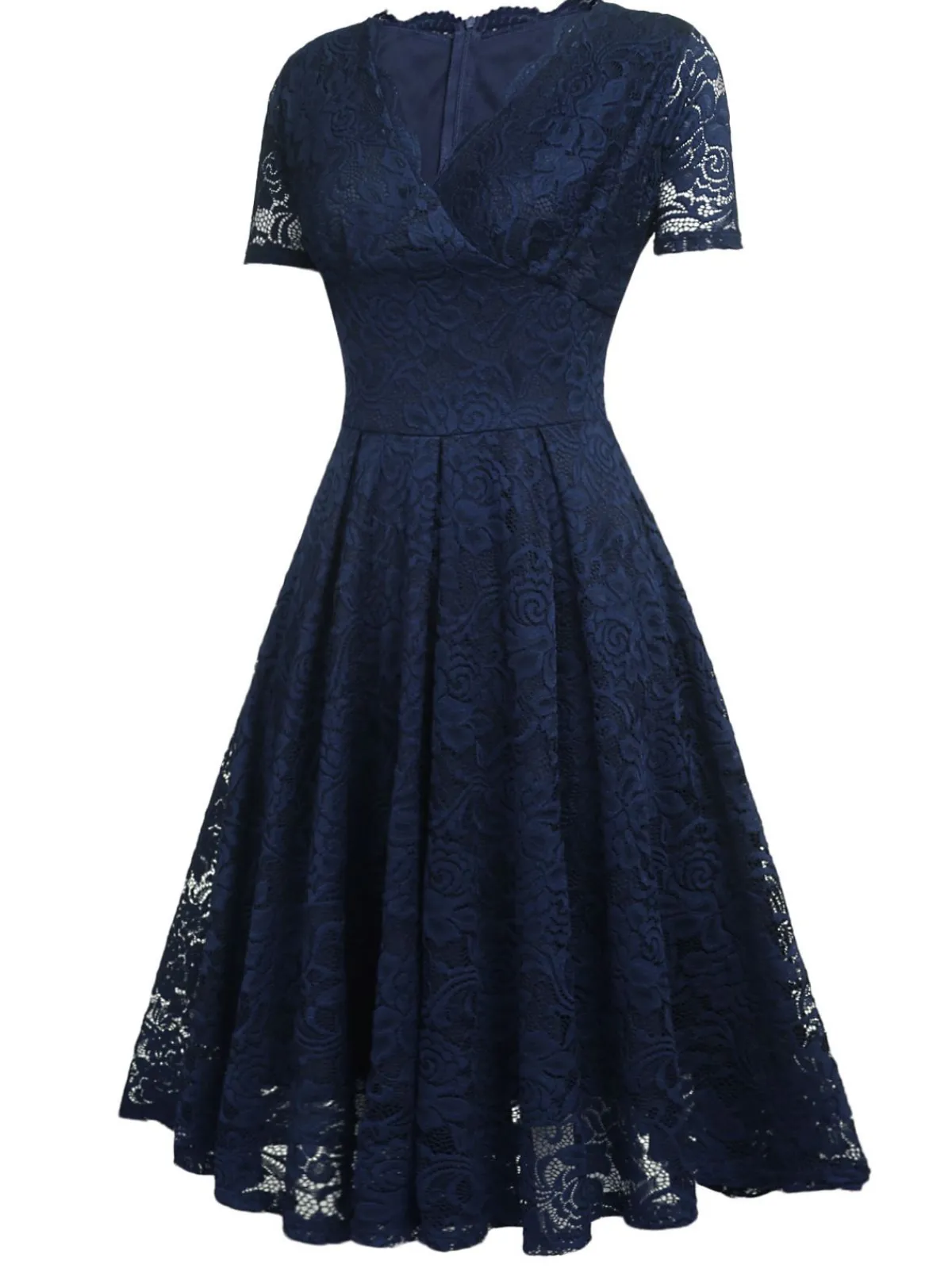 New Retro Stage 1950s Floral Lace Solid Swing Dress