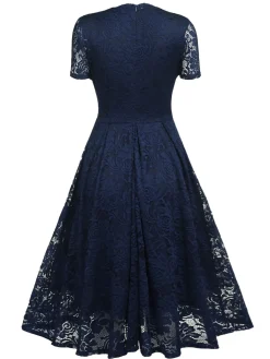 New Retro Stage 1950s Floral Lace Solid Swing Dress