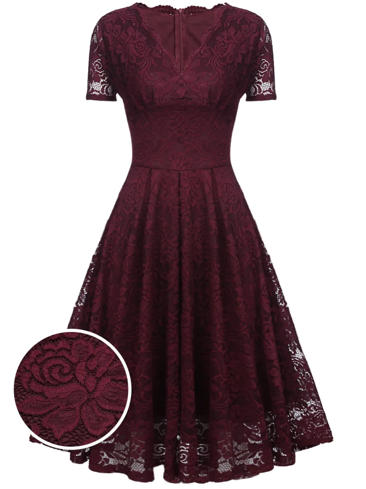New Retro Stage 1950s Floral Lace Solid Swing Dress