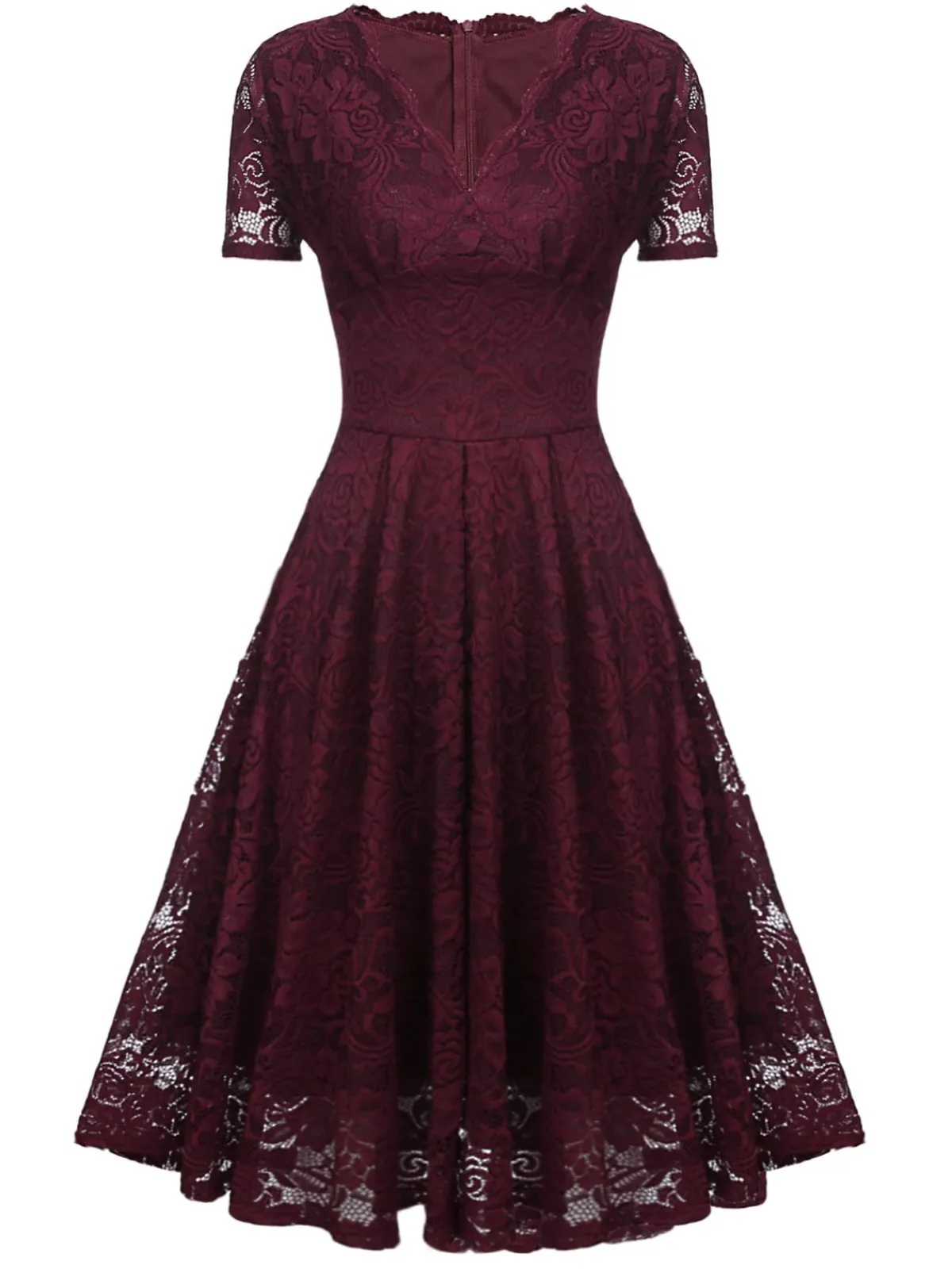 New Retro Stage 1950s Floral Lace Solid Swing Dress