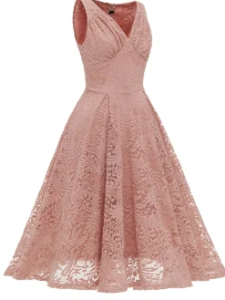 Best Retro Stage 1950s Floral Lace Solid Swing Dress