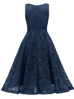 Best Retro Stage 1950s Floral Lace Solid Swing Dress