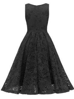 Best Retro Stage 1950s Floral Lace Solid Swing Dress