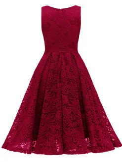 Best Retro Stage 1950s Floral Lace Solid Swing Dress