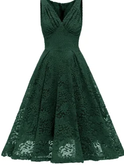 Best Retro Stage 1950s Floral Lace Solid Swing Dress
