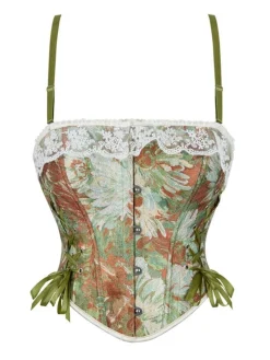 New Retro Stage 1960s Floral Lace Spaghetti Straps Corset Top