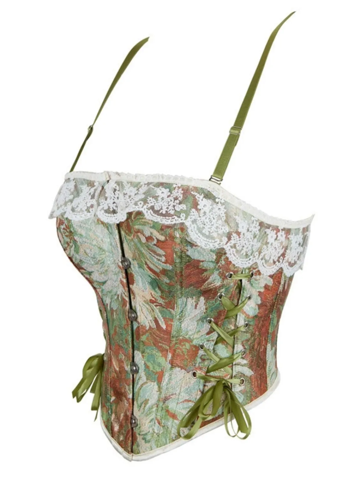 New Retro Stage 1960s Floral Lace Spaghetti Straps Corset Top