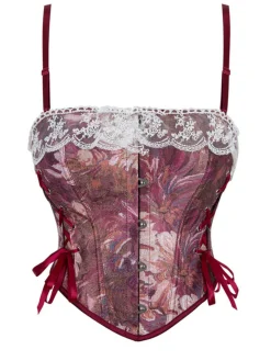 New Retro Stage 1960s Floral Lace Spaghetti Straps Corset Top