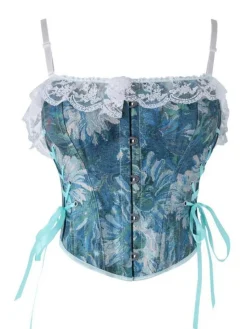 New Retro Stage 1960s Floral Lace Spaghetti Straps Corset Top