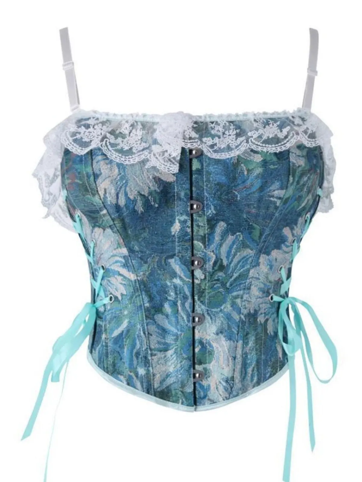 New Retro Stage 1960s Floral Lace Spaghetti Straps Corset Top