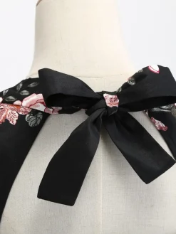 Fashion Retro Stage 1950s Floral Lace Up Swing Dress Black