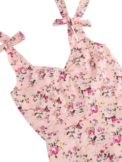 Hot Retro Stage 1950s Floral Lace-Up Shoulder V-Neck Swing Dress