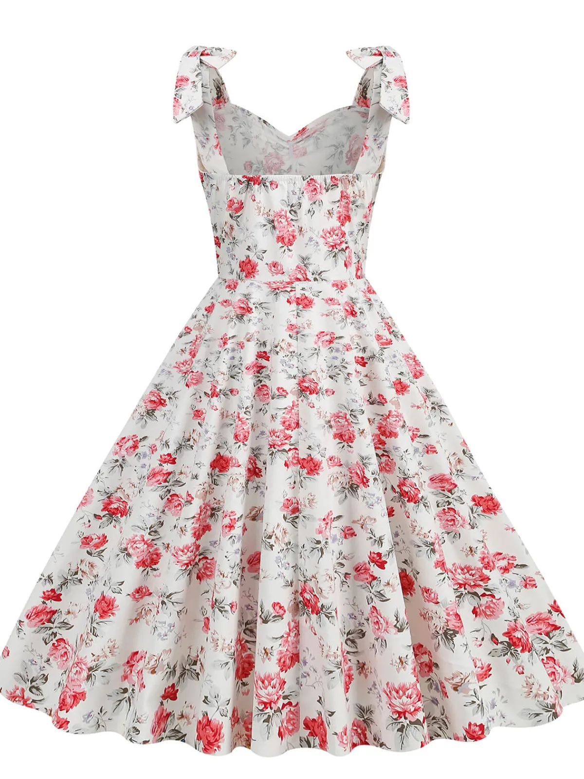 Hot Retro Stage 1950s Floral Lace-Up Shoulder V-Neck Swing Dress