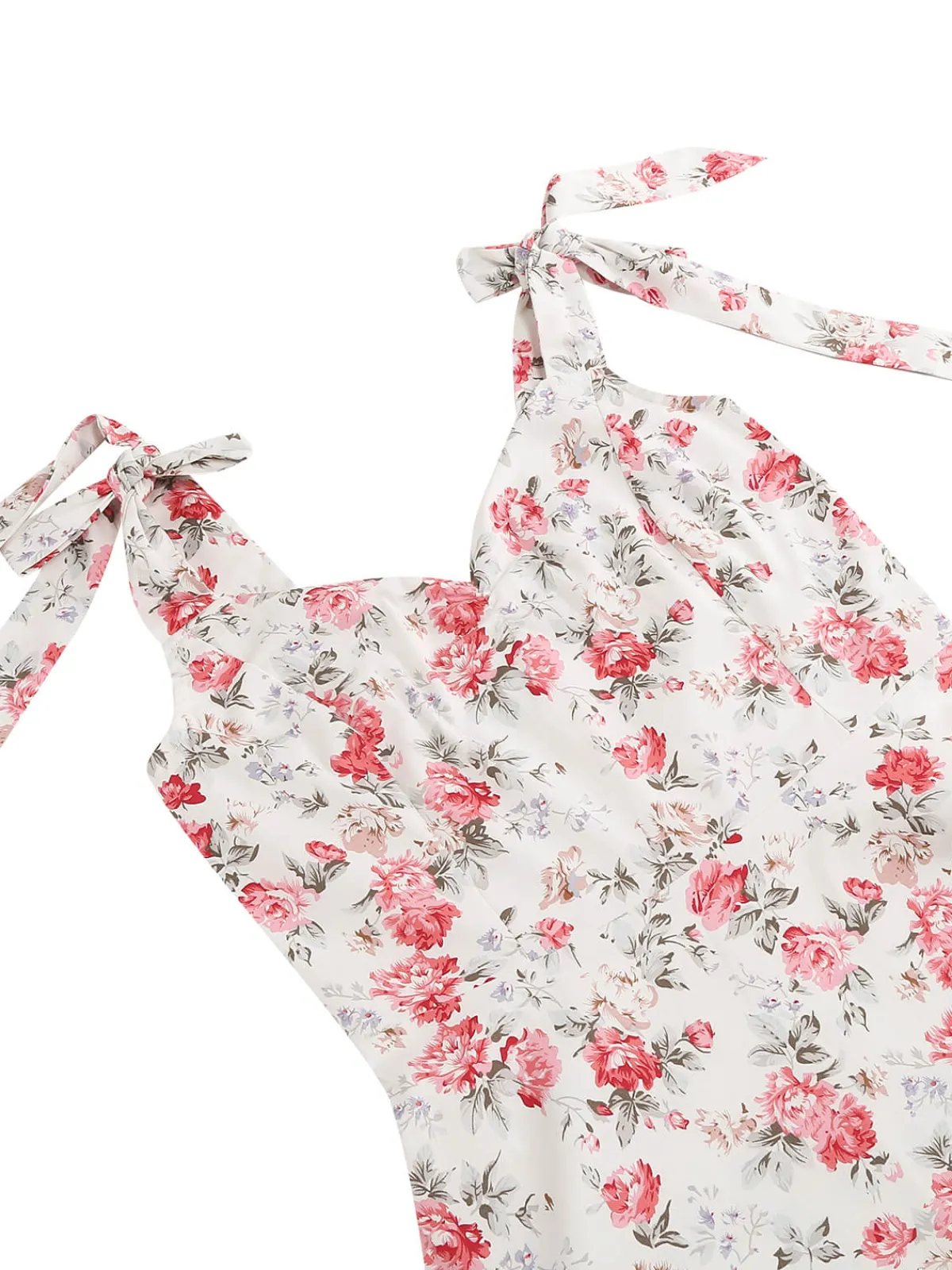 Hot Retro Stage 1950s Floral Lace-Up Shoulder V-Neck Swing Dress