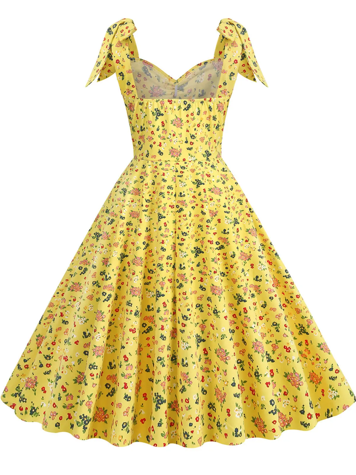 Hot Retro Stage 1950s Floral Lace-Up Shoulder V-Neck Swing Dress
