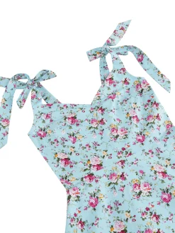 Hot Retro Stage 1950s Floral Lace-Up Shoulder V-Neck Swing Dress