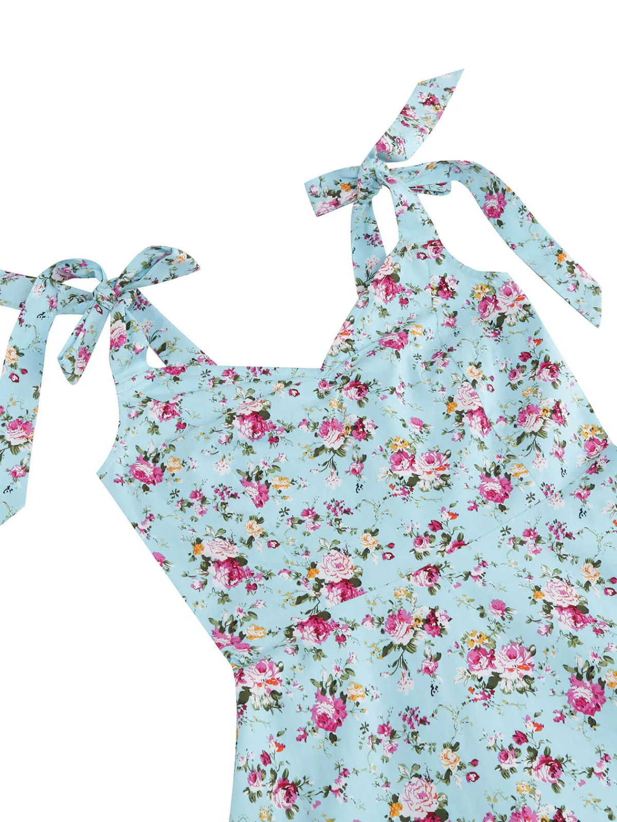 Hot Retro Stage 1950s Floral Lace-Up Shoulder V-Neck Swing Dress