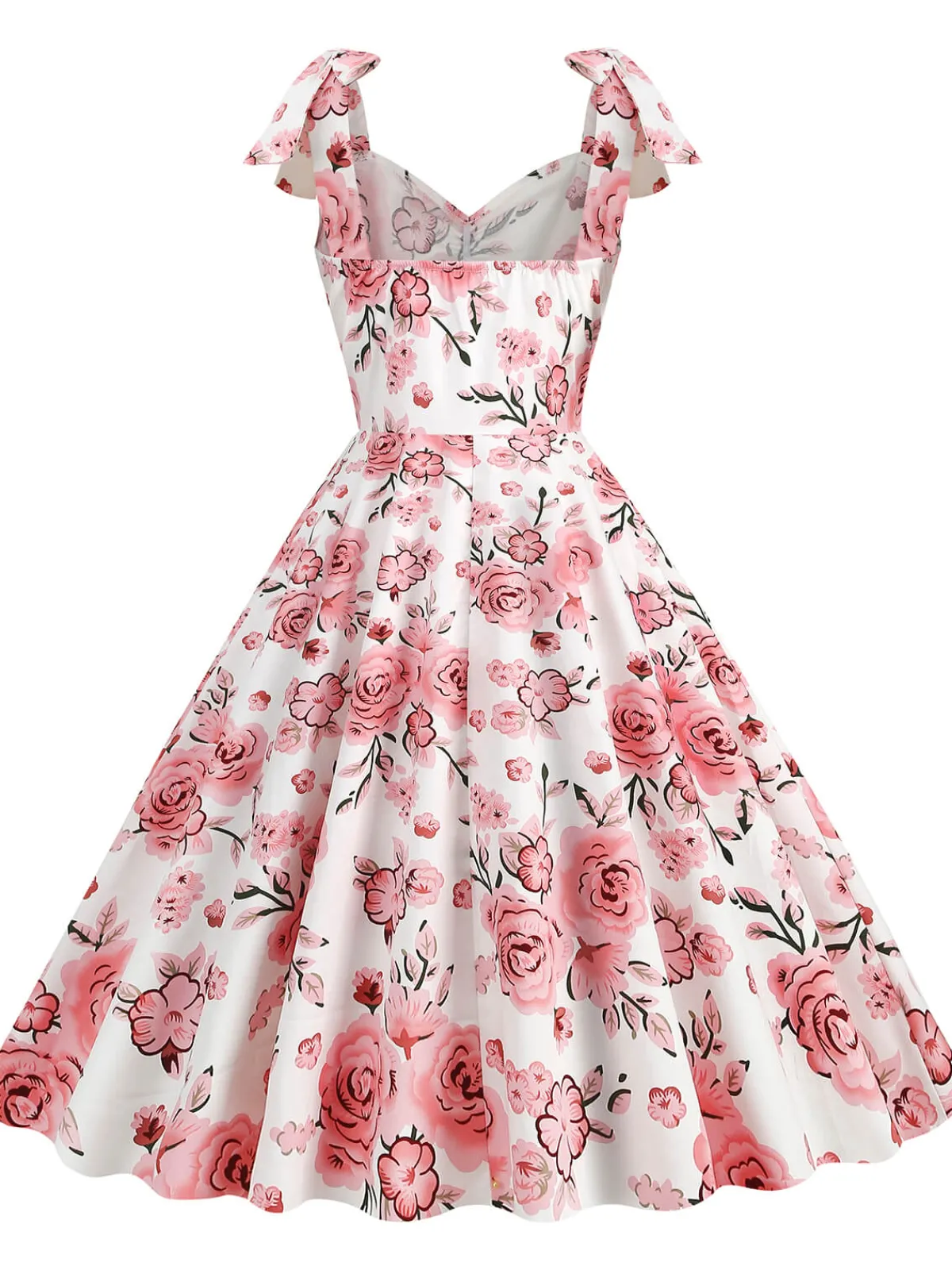 Hot Retro Stage 1950s Floral Lace-Up Shoulder V-Neck Swing Dress