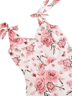 Hot Retro Stage 1950s Floral Lace-Up Shoulder V-Neck Swing Dress