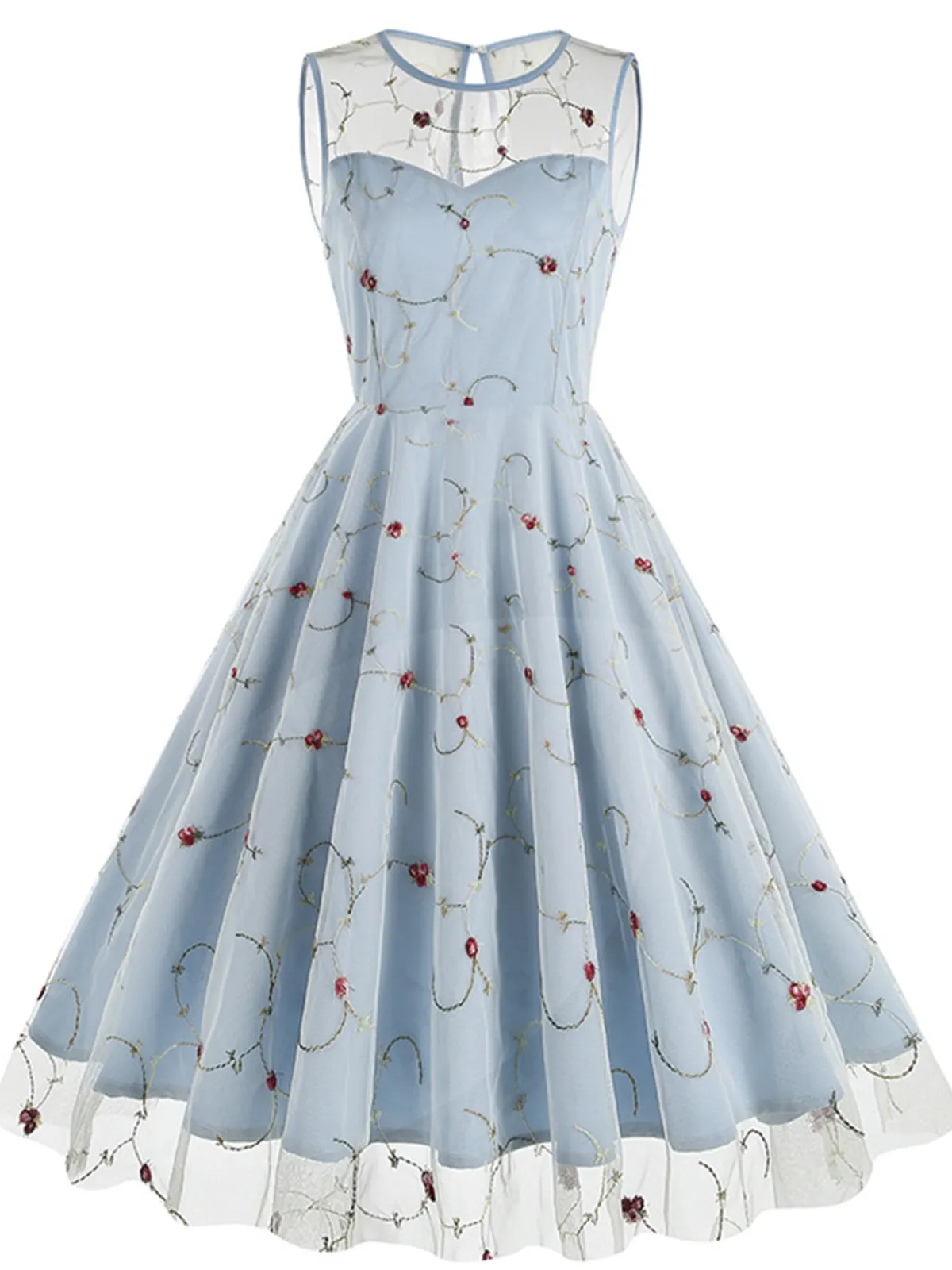 Best Retro Stage 1950s Floral Mesh Swing Dress