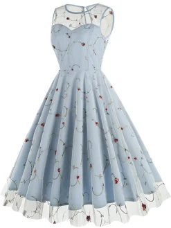 Best Retro Stage 1950s Floral Mesh Swing Dress