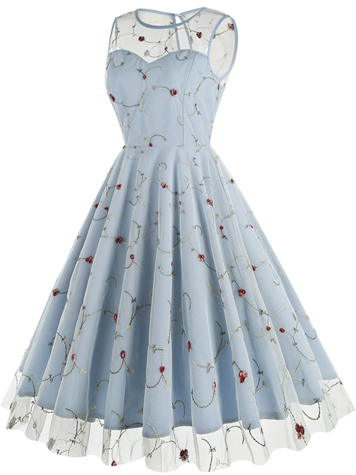 Best Retro Stage 1950s Floral Mesh Swing Dress