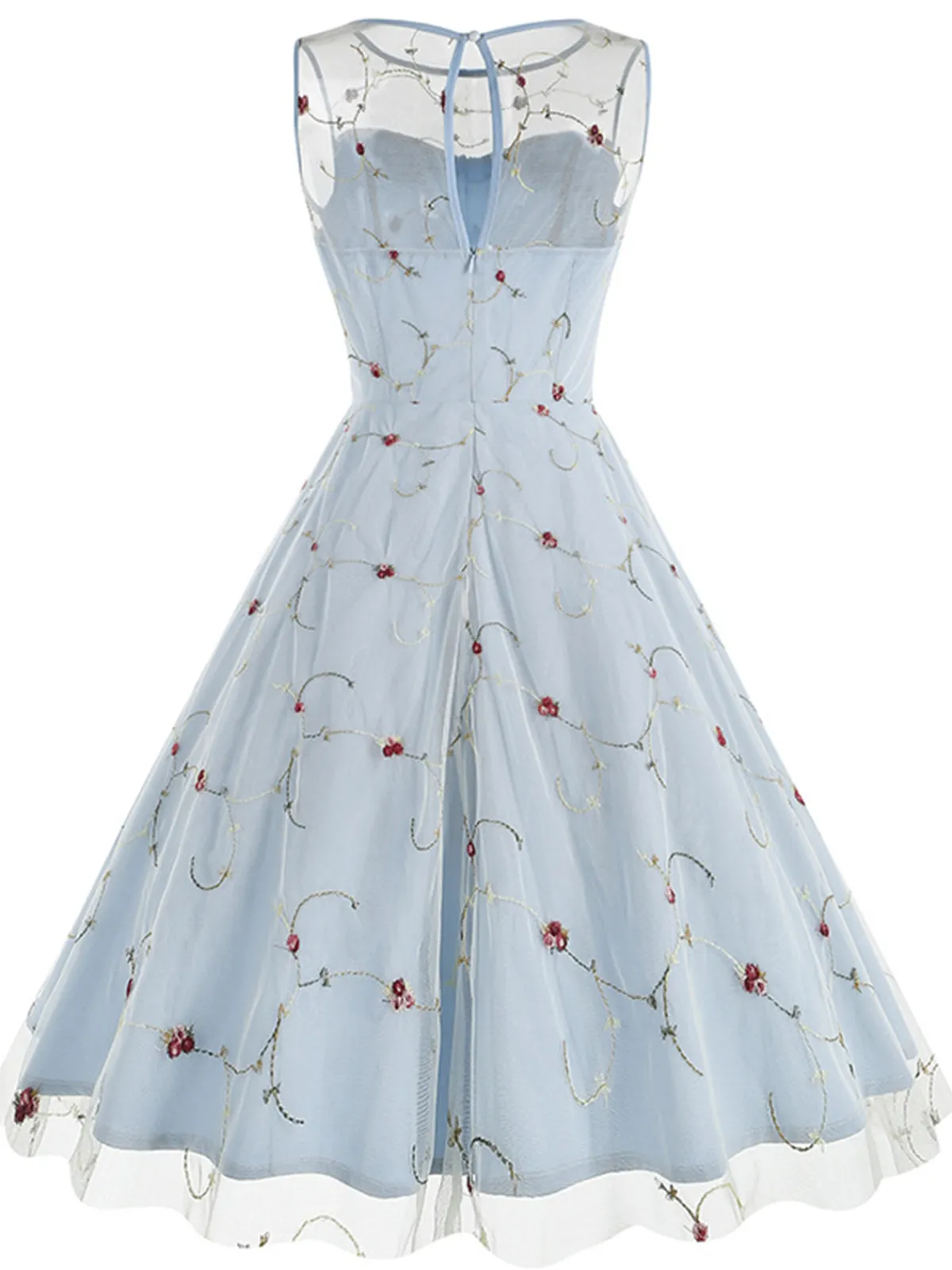 Best Retro Stage 1950s Floral Mesh Swing Dress