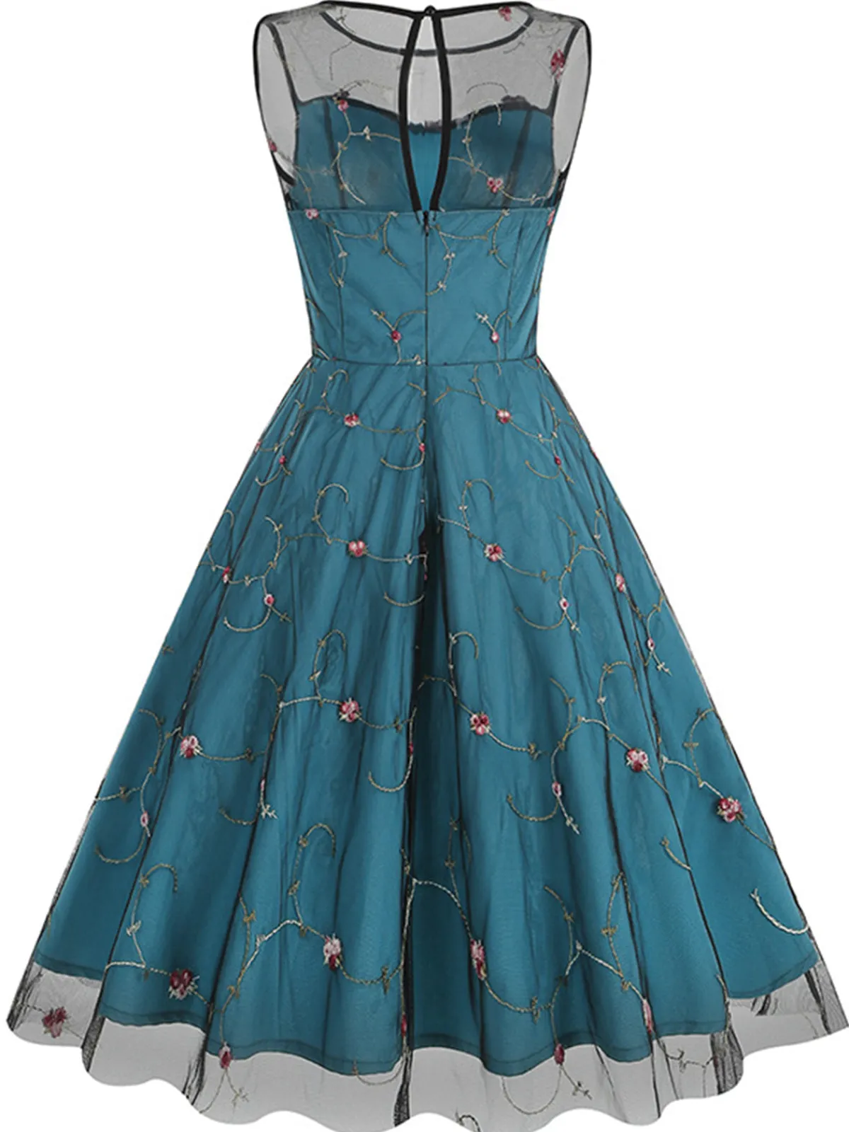 Best Retro Stage 1950s Floral Mesh Swing Dress