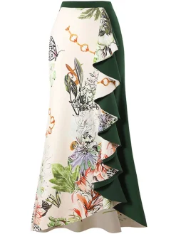 New Retro Stage 1940s Floral One Shoulder Swimsuit & Cover Up Green