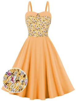 Fashion Retro Stage 1950s Floral Patchwork Strap Swing Dress
