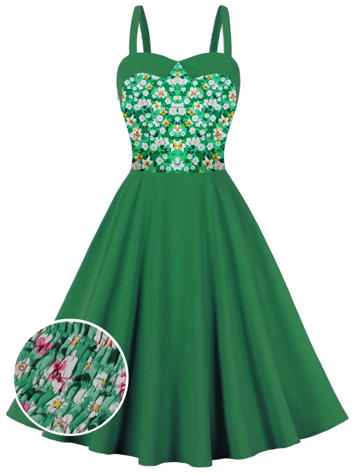 Fashion Retro Stage 1950s Floral Patchwork Strap Swing Dress