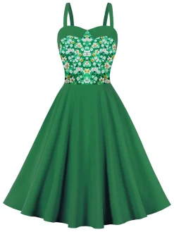 Fashion Retro Stage 1950s Floral Patchwork Strap Swing Dress