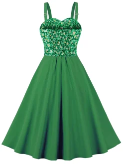 Fashion Retro Stage 1950s Floral Patchwork Strap Swing Dress